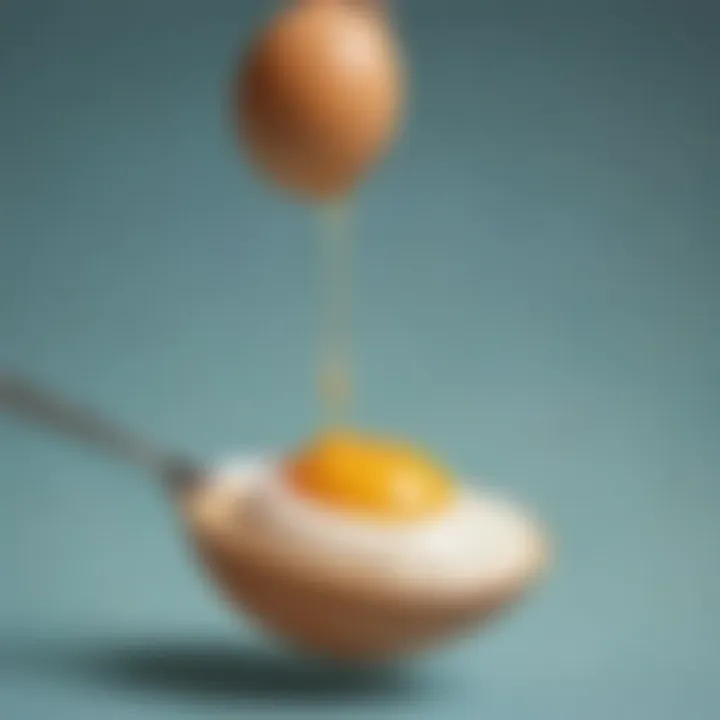 Close-up of an egg balanced on a spoon