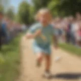 Exciting moment of a child participating in an egg spoon race