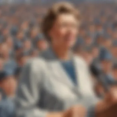 Eleanor Roosevelt addressing a crowd with determination