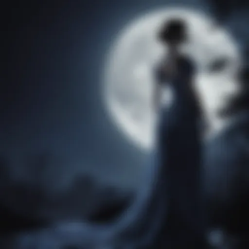 Elegant silhouette of a dress in moonlight