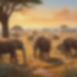 Majestic Elephant Herd Grazing on Savanna