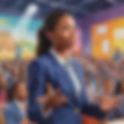 Empowered young woman presenting at a conference