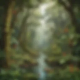 A vibrant rainforest scene showcasing diverse flora and fauna