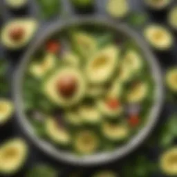 Vibrant avocado slices on a bed of mixed greens