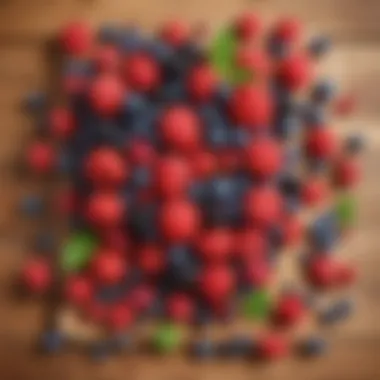 Colorful assortment of fresh berries on a wooden board