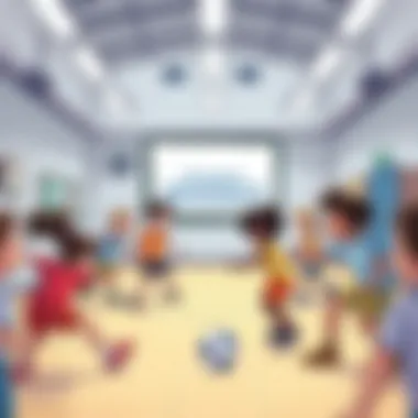 Innovative Indoor Games for Skill Development A creative indoor setting where kids are participating in a unique physical game, highlighting teamwork and skill development.