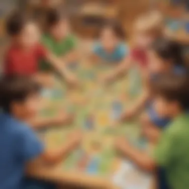 Group of children playing cooperative teamwork game