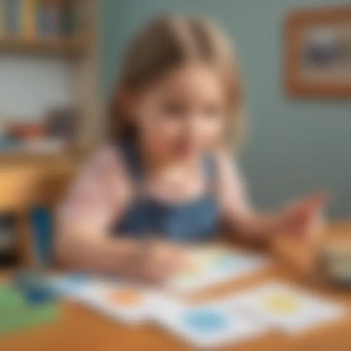 Illustration of a child enthusiastically learning with flashcards