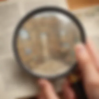 Illustration featuring a magnifying glass analyzing intricate details of a passage