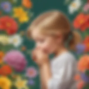 Child smelling aromatic scents from flowers