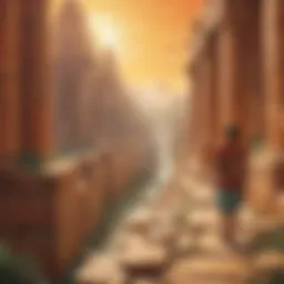 Illustration depicting a young student exploring ancient civilizations