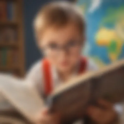 Illustration of a child reading a book