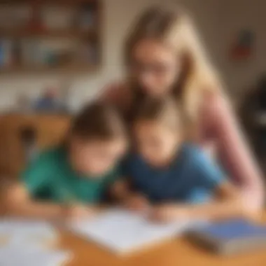 Bonding Through Learning Illustration of a parent and child working on English homework together