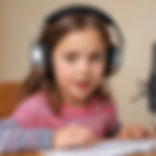 Illustration of child engaging with clear audio recording sign on Kidlect