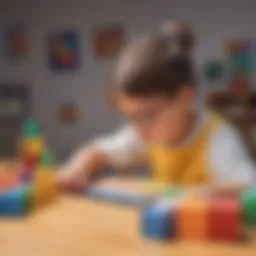 Child learning coding with colorful blocks