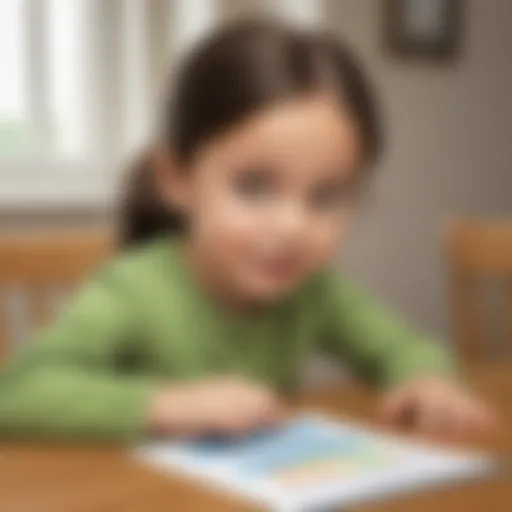 Illustration of a child engaged in a digital sight word game