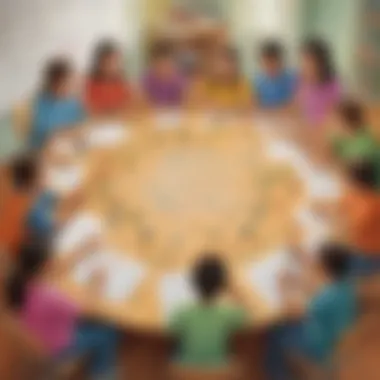 Illustration showcasing a diverse group of students collaborating on a math problem