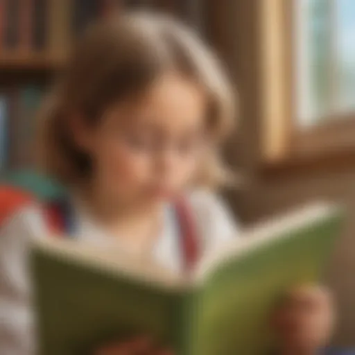 Illustration of a child engrossed in reading with a thoughtful expression