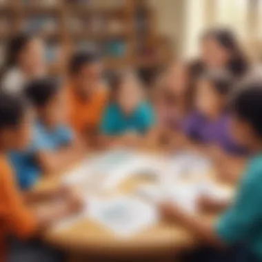 Illustration of a diverse group of children engaged in a lively discussion