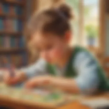 Illustration of a child solving a complex puzzle with focus and determination