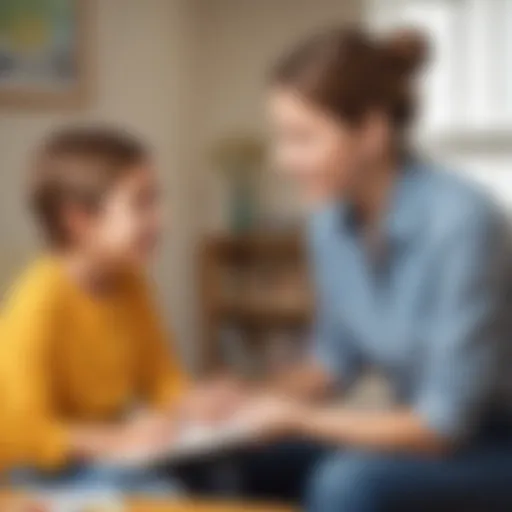 Child engaged in a conversation with a caregiver, illustrating active listening and engagement.