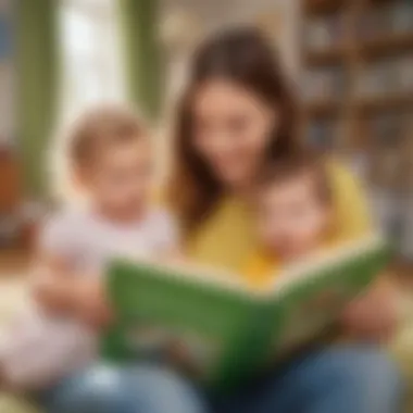 Immersive Storybook Reading for Letter Sound Practice Illustration of parent reading a storybook with a child focusing on letter sounds