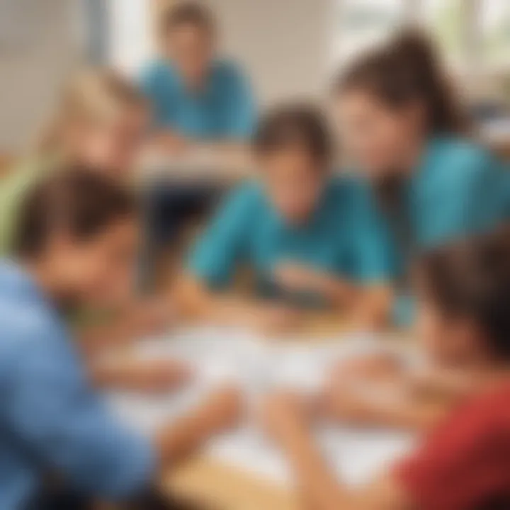 Students collaborating on a team-building activity