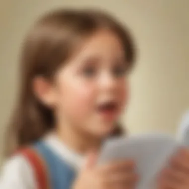 Illustration showcasing a child practicing pronunciation skills in English