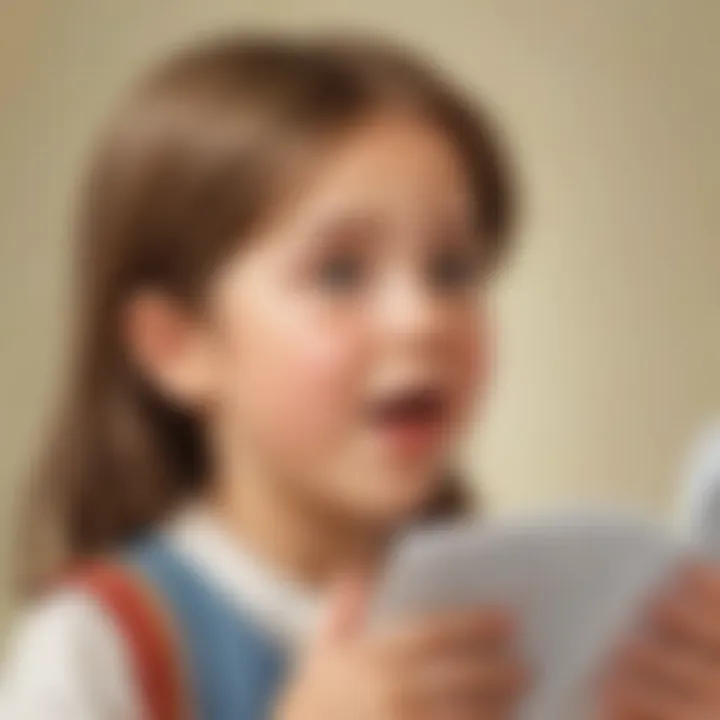 Illustration showcasing a child practicing pronunciation skills in English