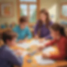 Illustration of young students engaged in a math problem-solving activity