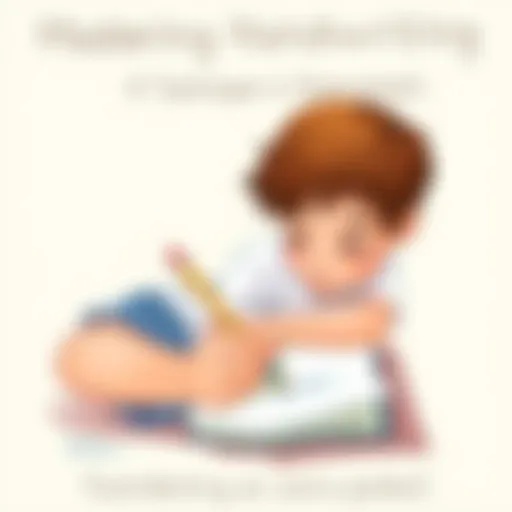 A child practicing handwriting with a pencil on lined paper