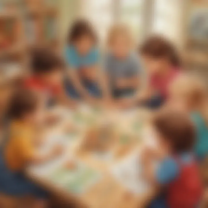 Group of kindergarten children collaborating on a problem-solving task
