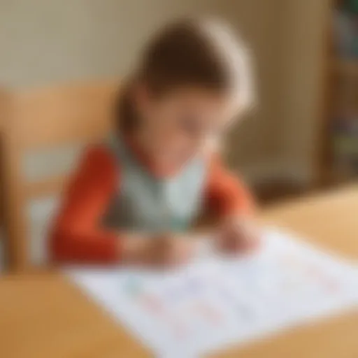 Illustration of a kindergarten child engaged in alphabet tracing activity