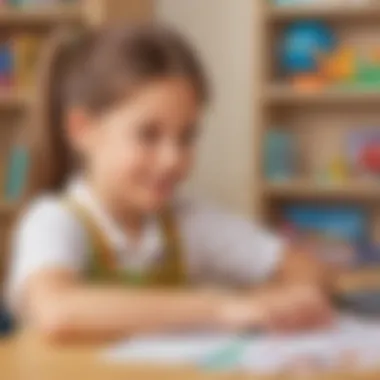 Child Engaged with Math Flashcards Illustration showing child engaged with math flashcards