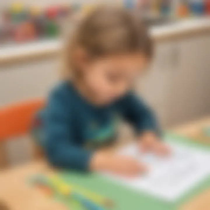 Preschooler Matching Letters on Worksheet