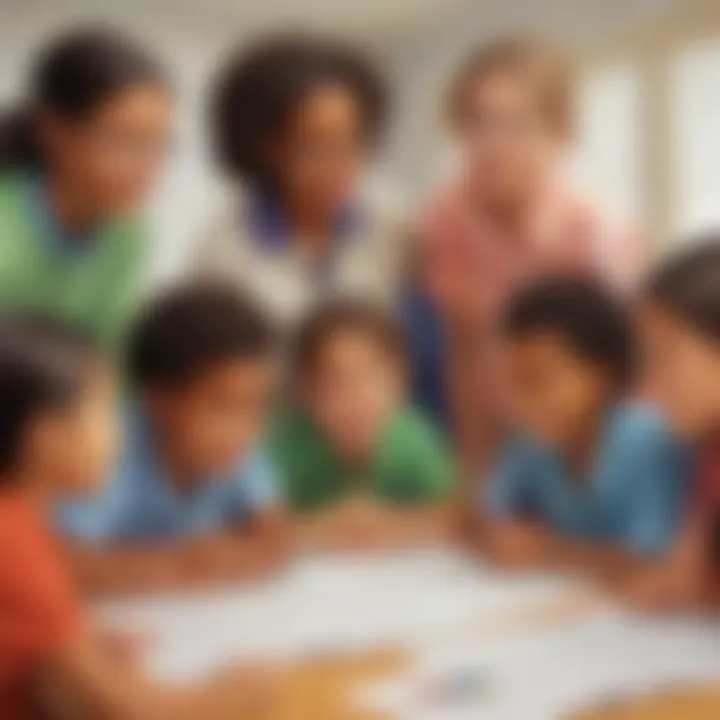 Illustration of a diverse group of children collaborating on a math project