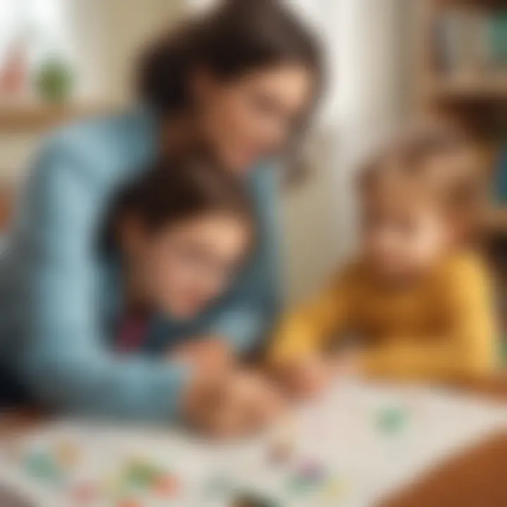 Illustration of a parent and child exploring math concepts together