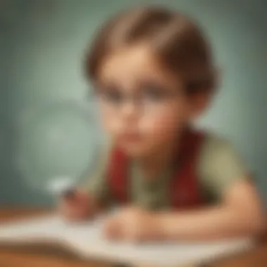 Illustration of a child with a magnifying glass analyzing a math word problem