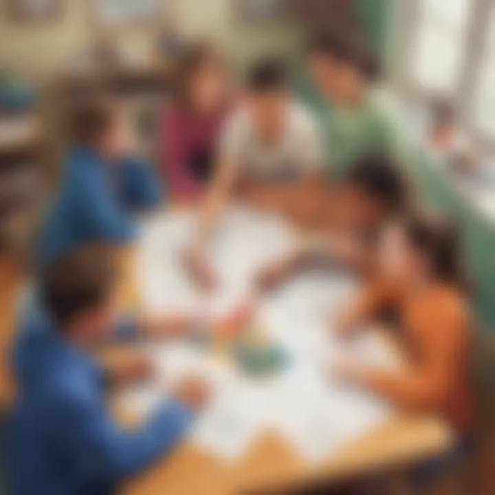 Illustration of children working collaboratively on a math project