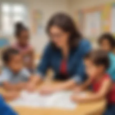 Teacher facilitating math lesson for pre K students