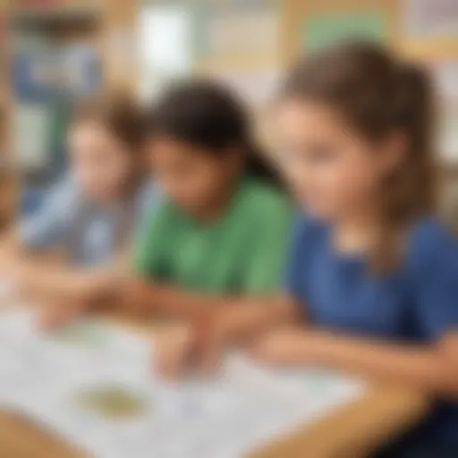 Children engaging with comprehension worksheets in a classroom setting.