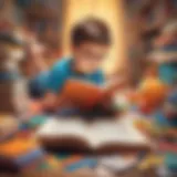 A vibrant scene of a child engrossed in a book, surrounded by colorful educational materials.