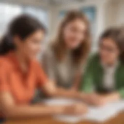 Illustration of students engaged in interactive subject-verb agreement exercises