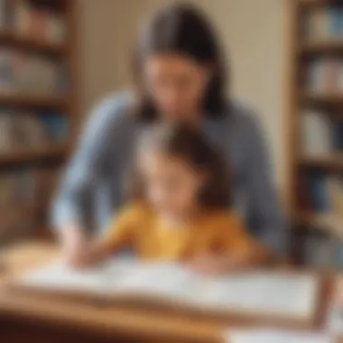 Illustration of a parent and child exploring a dictionary together