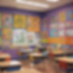 A vibrant ESL classroom filled with colorful wall charts and motivational posters