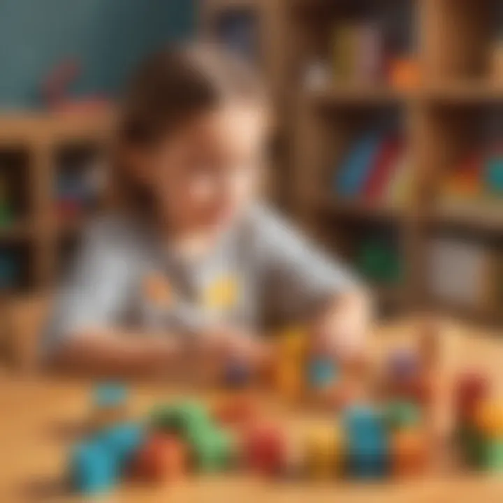 Child practicing basic math skills with playful blocks