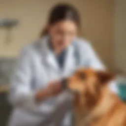 A veterinarian examining a dog
