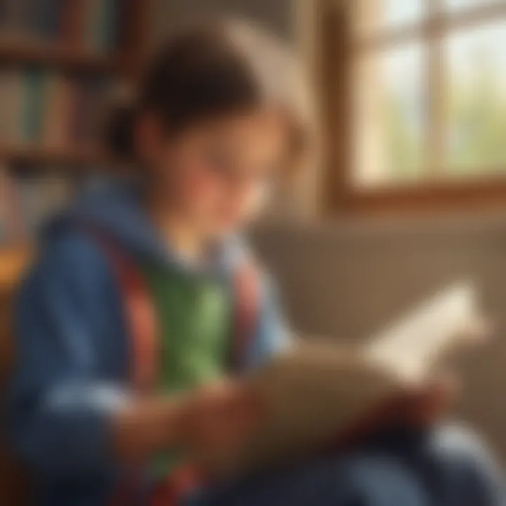 A child engrossed in reading a captivating short story