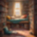 A cozy reading nook featuring a stack of short books for kids