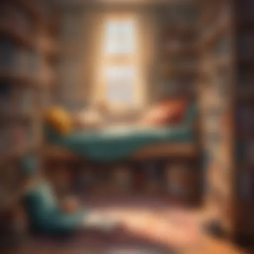 A cozy reading nook featuring a stack of short books for kids